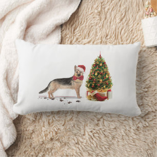 Tysk Shepherd Funny jul Hund med Träd Lumbarkudde