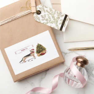 Tysk Shepherd Funny jul Hund med Träd Rektangulärt Klistermärke