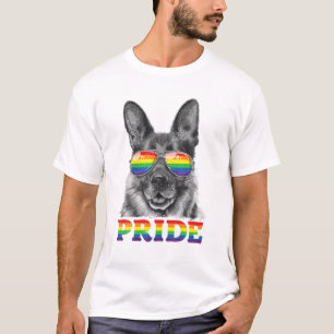Tysk Shepherd Gay pride LGBT Rainbow Flagga Sungla T Shirt