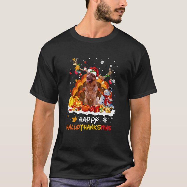 Tysk Shepherd Glad Hallothanksmas T Shirt (Framsida)