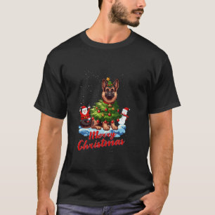 Tysk Shepherd God jul Träd Ljus Hund X T Shirt