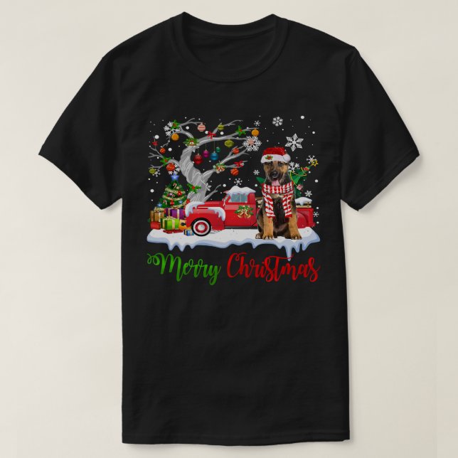Tysk Shepherd GSD Red Lastbil God jul Träd T Shirt (Design framsida)