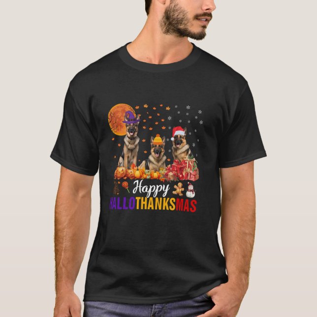 Tysk Shepherd Hallothanksmas Halloween Thanksgiv T Shirt (Framsida)