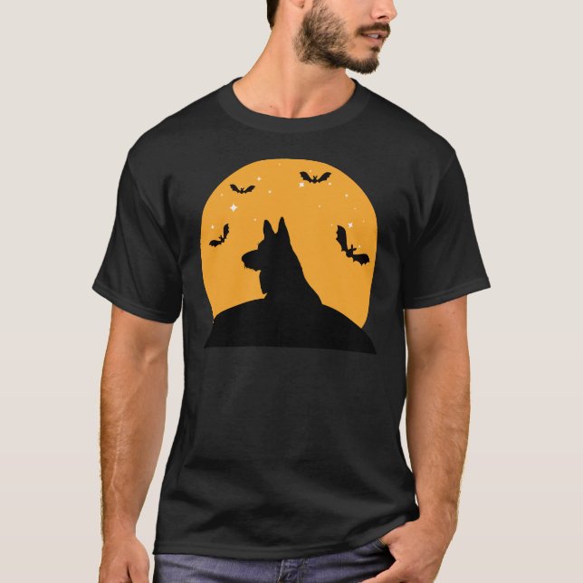 Tysk Shepherd Halloween Design T Shirt (Framsida)