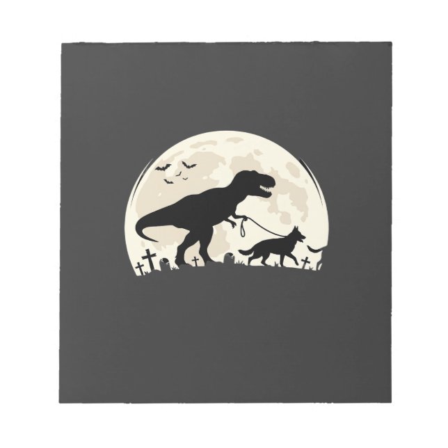 Tysk Shepherd Halloween Dinosaur Måne Silhuett Anteckningsblock (Framsida)