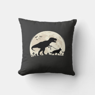 Tysk Shepherd Halloween Dinosaur Måne Silhuett Kudde