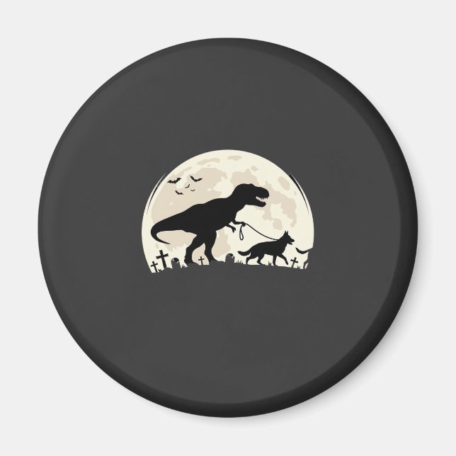 Tysk Shepherd Halloween Dinosaur Måne Silhuett Magnet (Framsidan)
