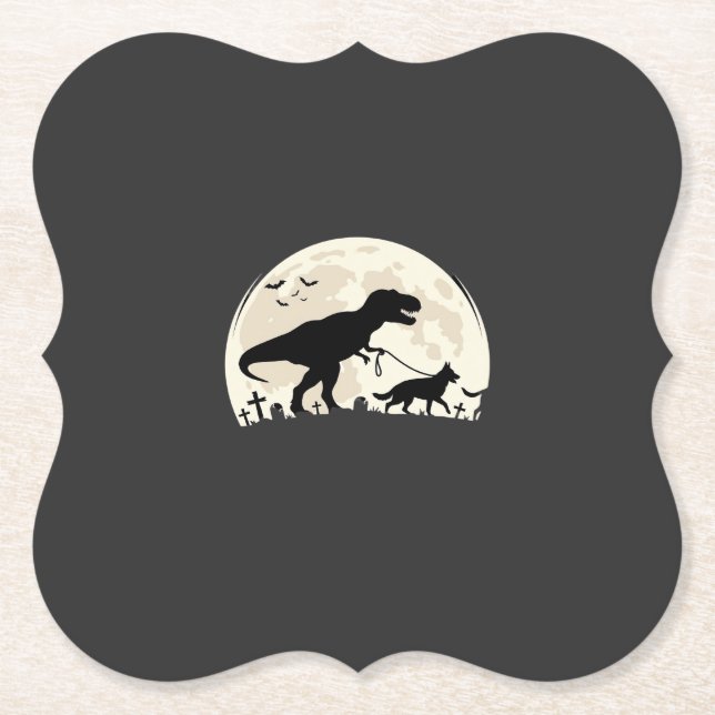 Tysk Shepherd Halloween Dinosaur Måne Silhuett Underlägg Papper (Framsida)