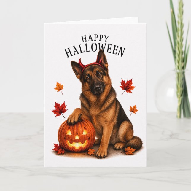 Tysk Shepherd Halloween Djävulshund Kort (Framsida)