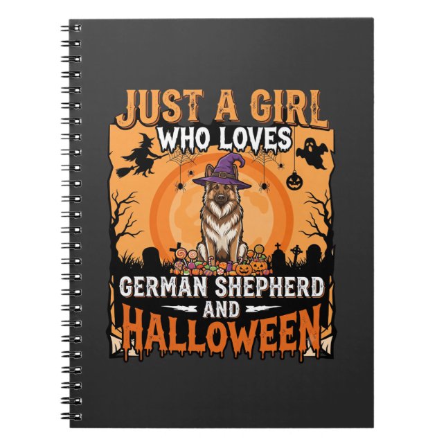 Tysk Shepherd Halloween Flicka Häxa Hund Design Anteckningsbok (Framsidan)