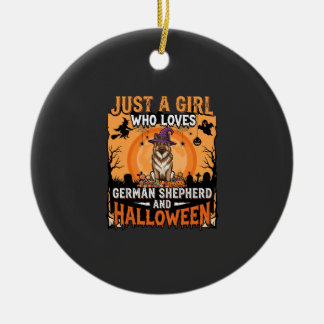 Tysk Shepherd Halloween Flicka Häxa Hund Design Julgransprydnad Keramik