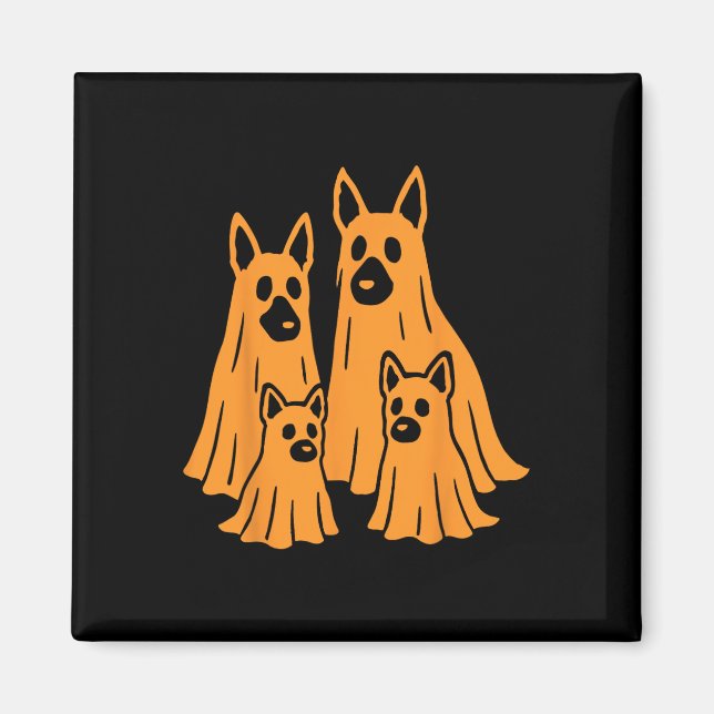 Tysk Shepherd Halloween Ghost Family Rolig hund L Magnet (Framsidan)
