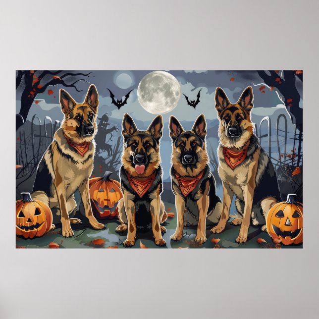 Tysk Shepherd Halloween Kuslig Poster (Framsidan)