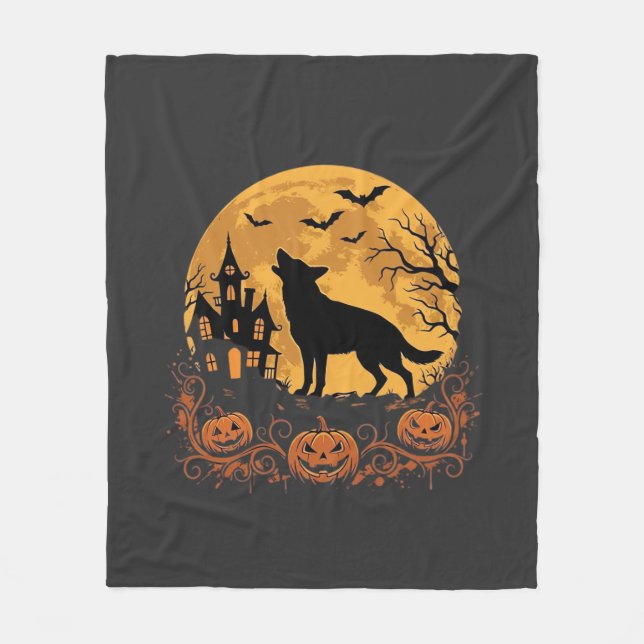 Tysk Shepherd Halloween Moon Pumpa Design_1 Fleecefilt (Framsidan)