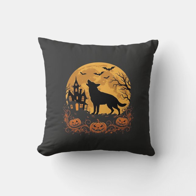 Tysk Shepherd Halloween Moon Pumpa Design_1 Kudde (Framsida)