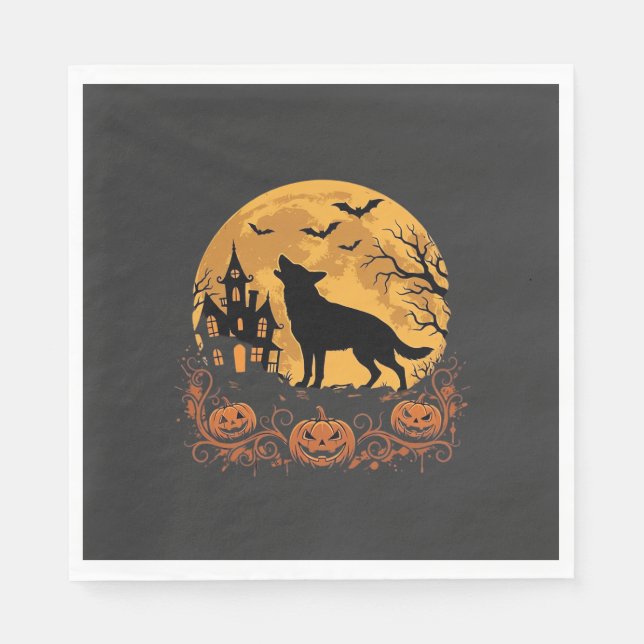 Tysk Shepherd Halloween Moon Pumpa Design_1 Pappersservett (Framsidan)