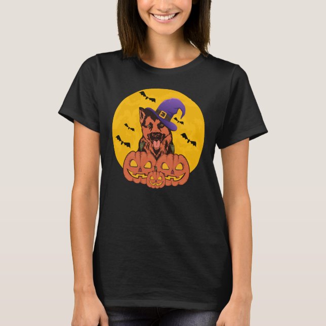 Tysk Shepherd Halloween Pumpkin T Shirt (Framsida)
