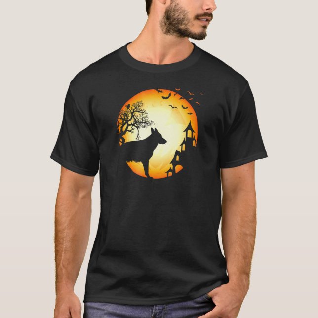 Tysk Shepherd Halloween Scary Hund Silhouette T Shirt (Framsida)