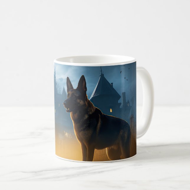 Tysk Shepherd Halloween Scary Kaffemugg (Framsida höger)