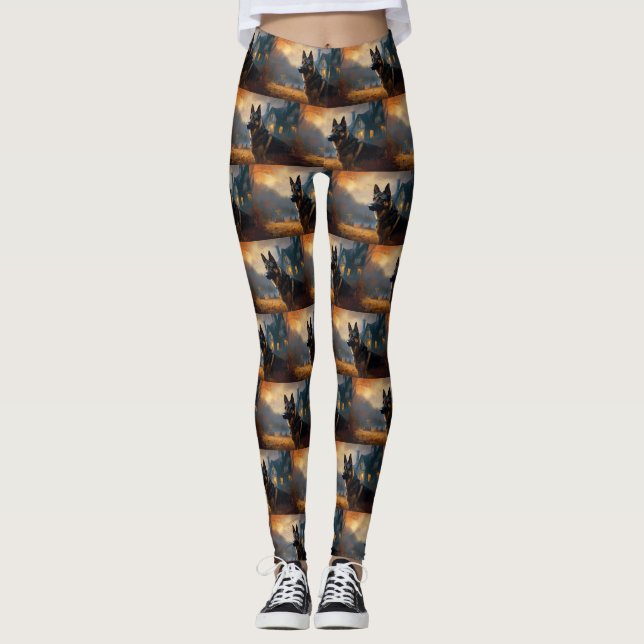 Tysk Shepherd Halloween Scary Leggings (Framsida)