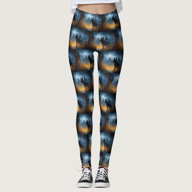 Tysk Shepherd Halloween Scary Leggings (Framsida)