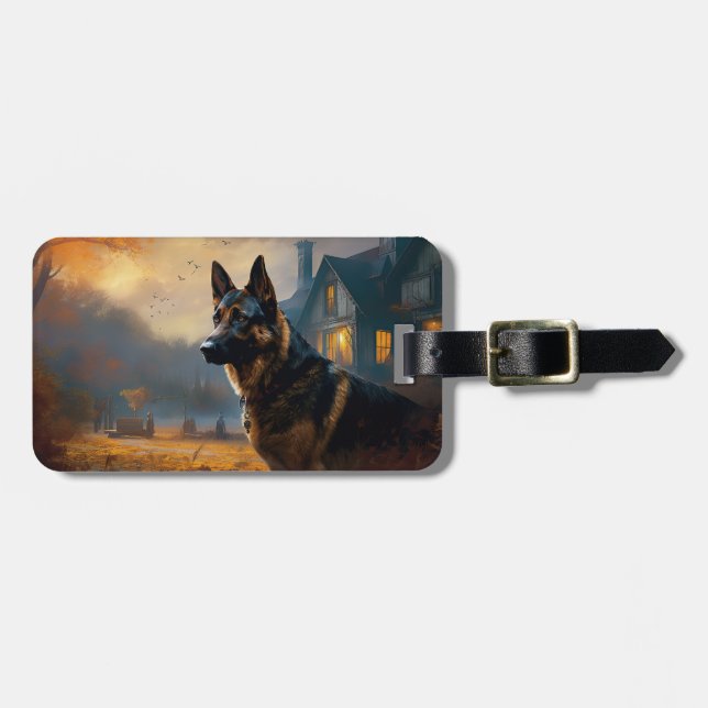 Tysk Shepherd Halloween Skräckinjagande Bagagebricka (Horisontell Framsida)