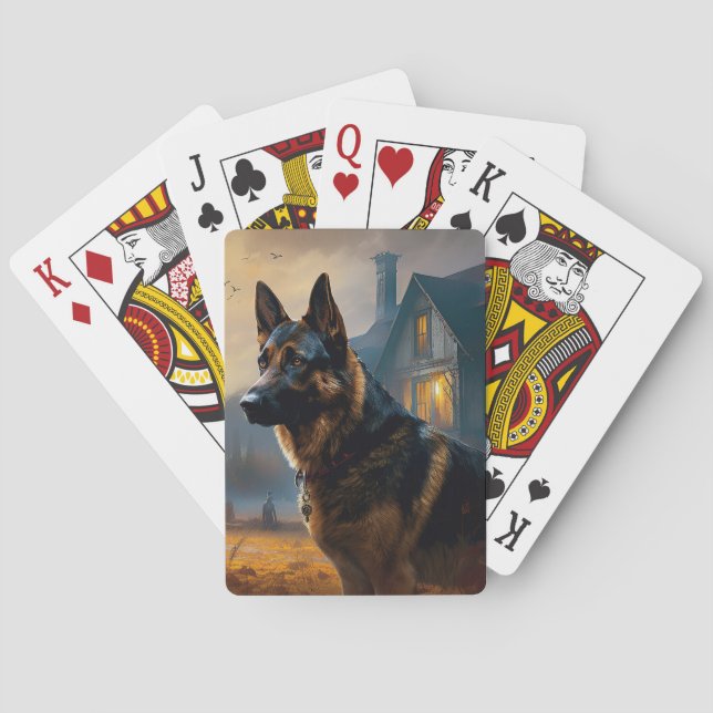 Tysk Shepherd Halloween Skräckinjagande Casinokort (Baksidan)