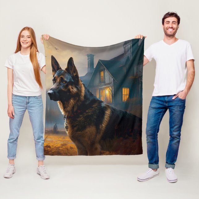 Tysk Shepherd Halloween Skräckinjagande Fleecefilt (På plats)