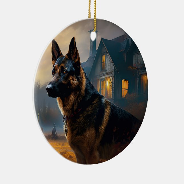 Tysk Shepherd Halloween Skräckinjagande Julgransprydnad Keramik (Höger)
