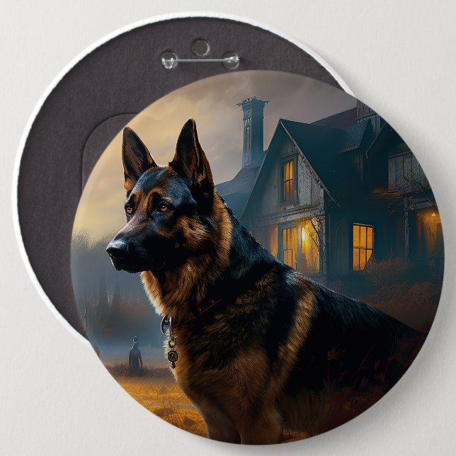 Tysk Shepherd Halloween Skräckinjagande Knapp (Framsida & baksida)