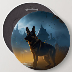 Tysk Shepherd Halloween Skräckinjagande Knapp