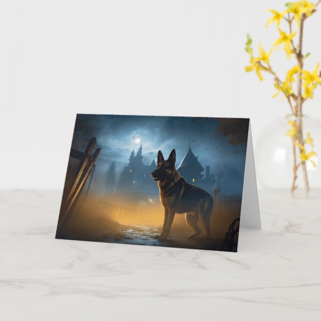 Tysk Shepherd Halloween Skräckinjagande Kort (Gul blomma)