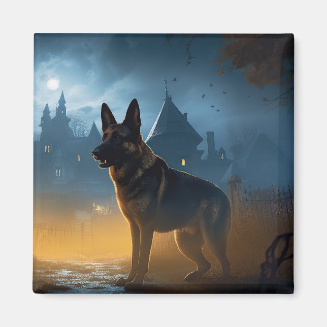 Tysk Shepherd Halloween Skräckinjagande Magnet (Framsidan)