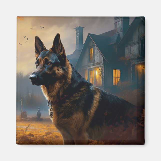 Tysk Shepherd Halloween Skräckinjagande Magnet (Framsidan)