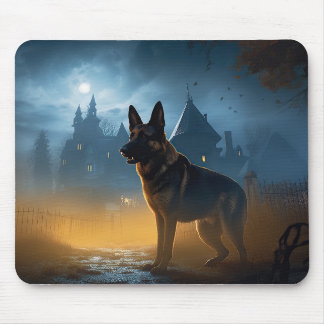 Tysk Shepherd Halloween Skräckinjagande Musmatta (Framsidan)