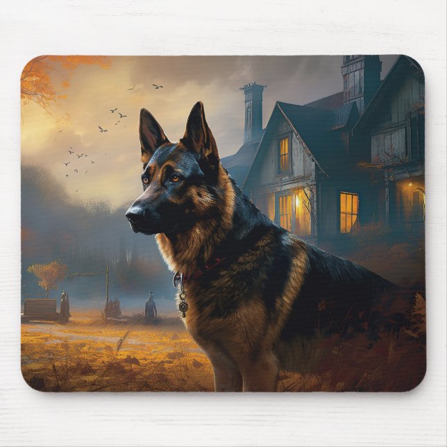 Tysk Shepherd Halloween Skräckinjagande Musmatta (Framsidan)