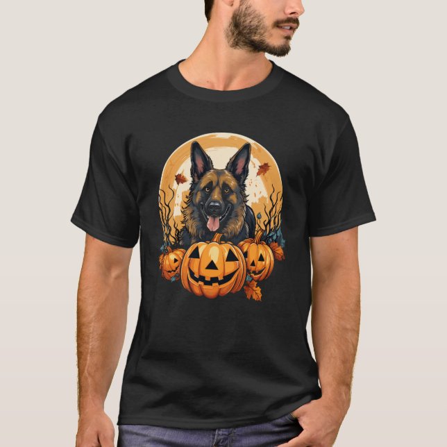Tysk Shepherd Halloween T Shirt (Framsida)