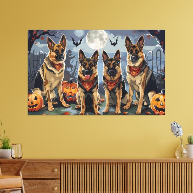 Tysk Shepherd Halloween-taloky Canvastryck (Insitu (Vardagsrum))