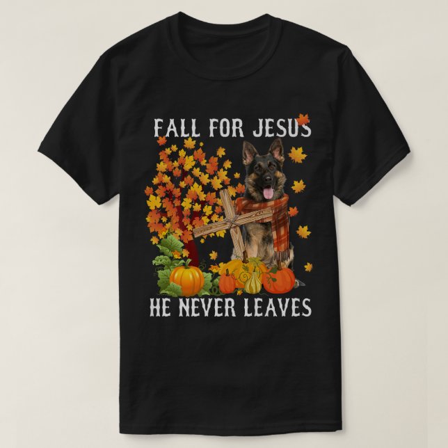 Tysk shepherd Höstfall för Jesus Han Lea T Shirt (Design framsida)