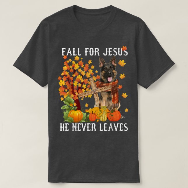Tysk shepherd Höstfall för Jesus Han Lea T Shirt (Design framsida)