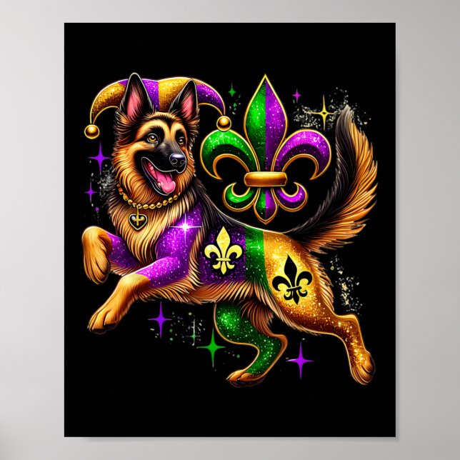 Tysk Shepherd Hund älskare Cute Mardi Gras Carniva Poster (Framsidan)