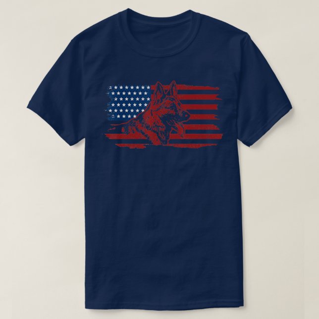 Tysk Shepherd Hund American Flagga Patriotic K-9 U T Shirt (Design framsida)