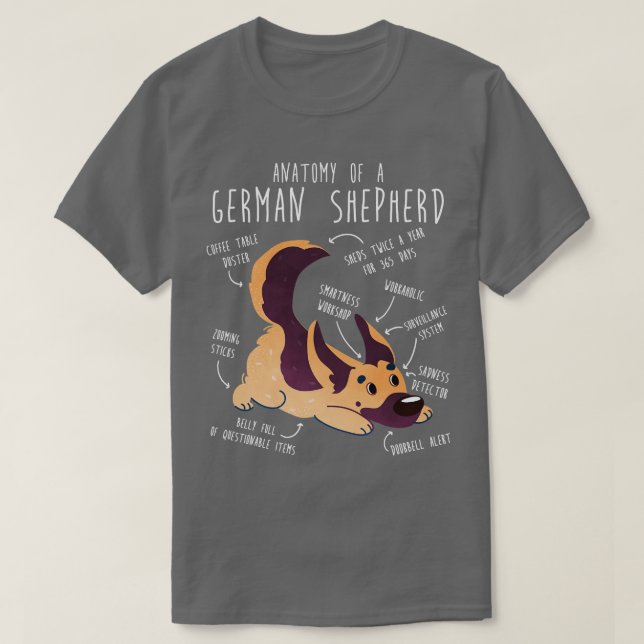 Tysk Shepherd Hund Anatomy T Shirt (Design framsida)