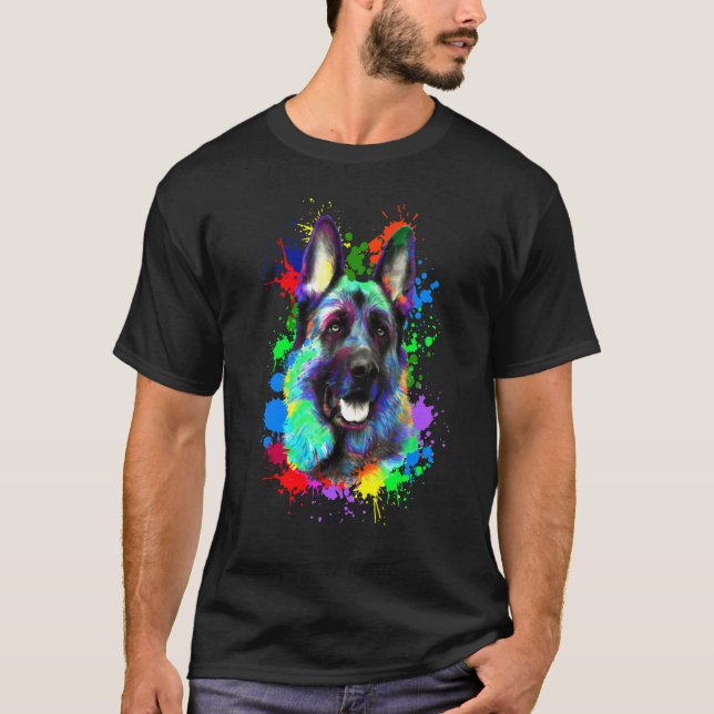 Tysk Shepherd Hund Animal Vatten Art T Shirt (Framsida)