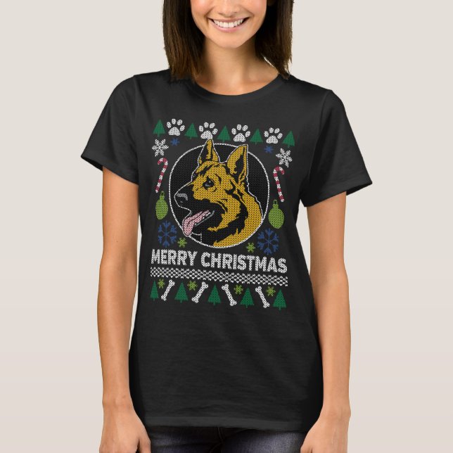 Tysk Shepherd Hund aveln Ugly jul Sweater Tee (Framsida)