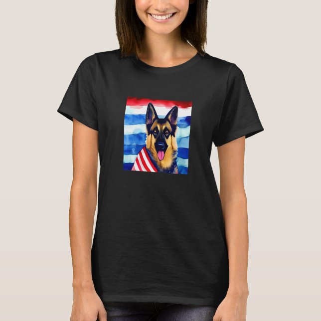 Tysk Shepherd Hund aveln US Flagga Pet American Pa T Shirt (Framsida)