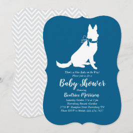 Tysk Shepherd Hund Baby Shower Fransk Blue Boy Inbjudningar