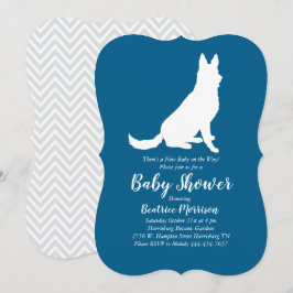 Tysk Shepherd Hund Baby Shower Fransk Blue Boy Inbjudningar