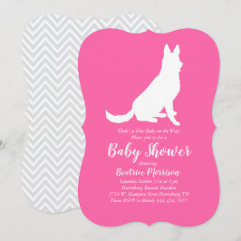 Tysk Shepherd Hund Baby Shower Fransk Rosa Girl Inbjudningar