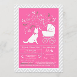 Tysk Shepherd Hund Baby Shower Fransk Rosa Girl Inbjudningar